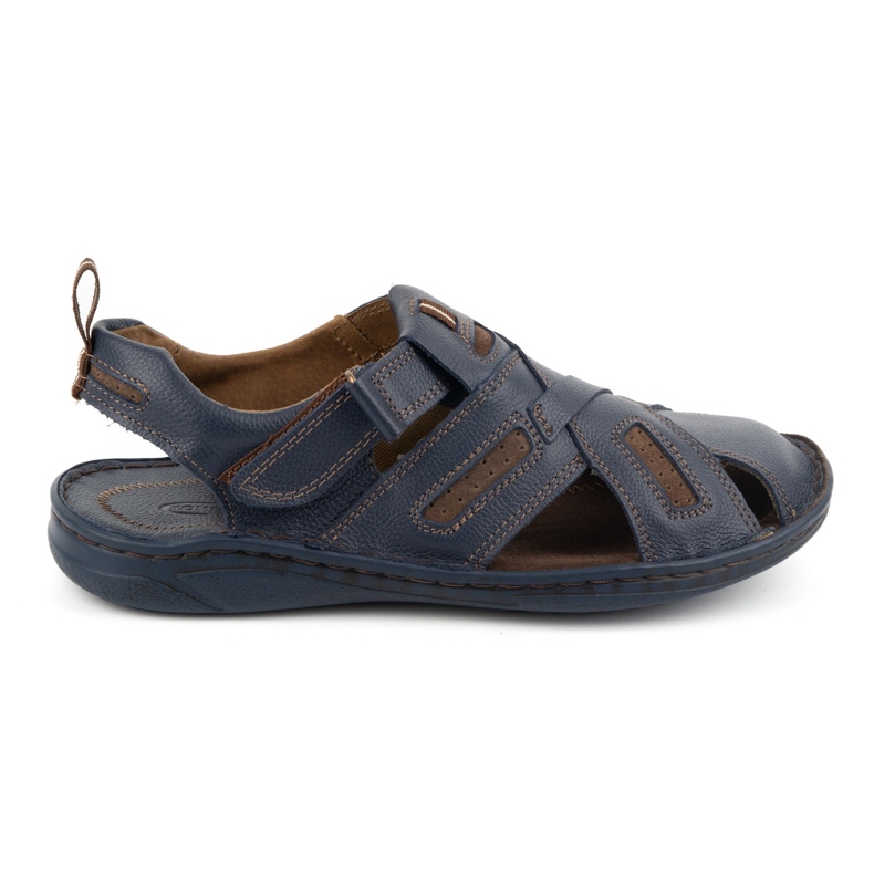 KOMODO Sandálias masculinas de couro com velcro 523K, azul marinho