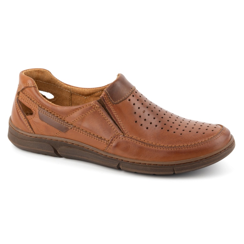 Olivier Sapatos mocassins masculinos de couro de verão 602 Axe marrom castanho
