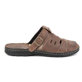 Olivier Chinelos clássicos masculinos de couro com tira de salto 0045 castanho