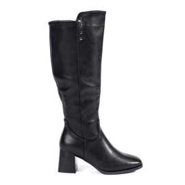 Botas de salto alto em camurça preta preto