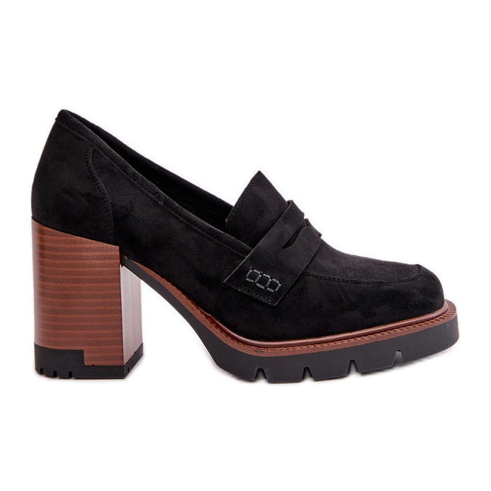 Sapatos femininos de salto alto confeccionados em camurça ecológica preta Vinceza 58105 preto