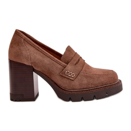 Sapatos femininos de salto alto em camurça ecológica marrom Vinceza 58105