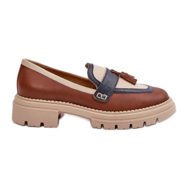 Mocassins femininos de couro marrom Laura Messi 2835 castanho