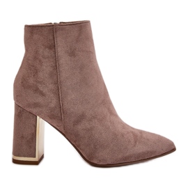 Botins femininos de salto alto, fechados com zíper, camurça ecológica isolada, Mevair bege