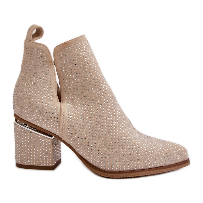 Botas femininas decoradas de salto alto com bico fino, Bege Fararia