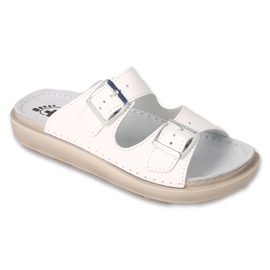 Chinelos femininos Befado pu 179D001 branco, palmilha de couro Chinelos femininos Befado pu 179D001 branco, palmilha de couro