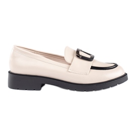 Goodin Mocassins femininos bege e pretos com fivela