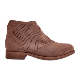 Botas femininas abertas com salto plano marrom S.Barski HY42-076 castanho Botas femininas abertas com salto plano marrom S.Barski HY42-076 castanho