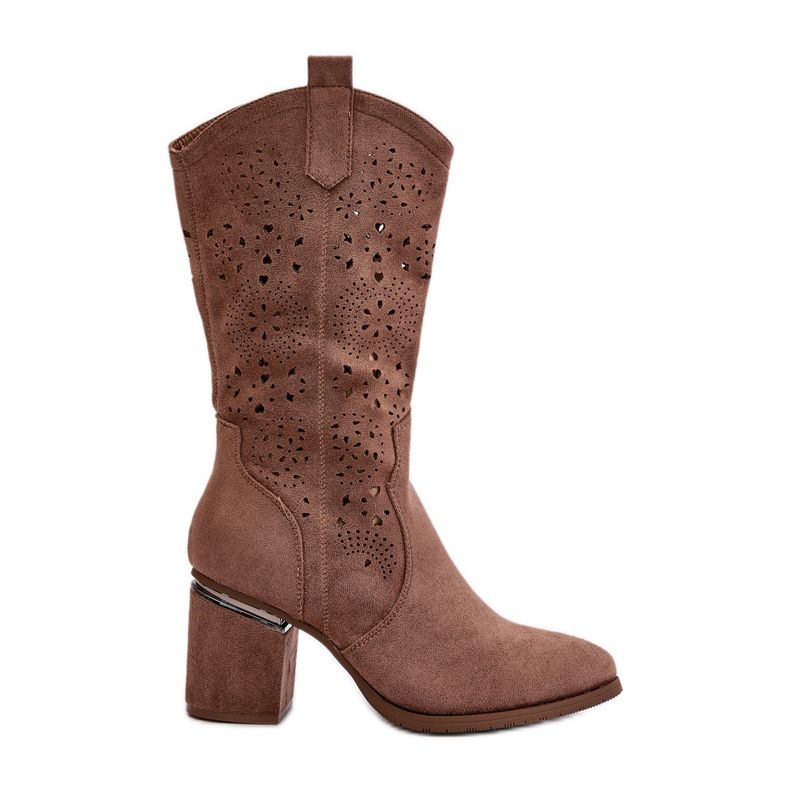 Botas cowboy femininas com salto alto eco camurça marrom S.Barski HY42-028 castanho