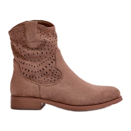 Botas femininas abertas com salto plano marrom S.Barski HY42-135