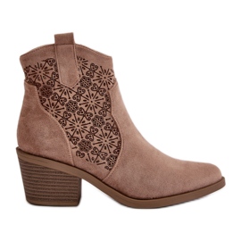 Botas Cowboy Openwork Com Zíper Eco Camurça Bege S.Barski HY42-944