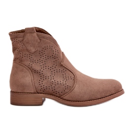 Botas femininas perfuradas com salto plano marrom S.Barski HY42-151