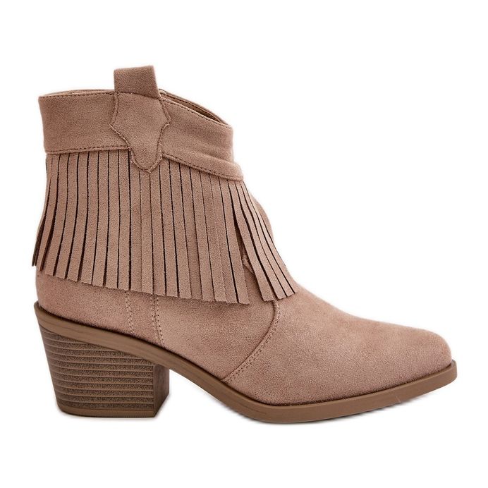 Botas Cowboy Femininas Com Zíper Eco Camurça Bege S.Barski HY42-127