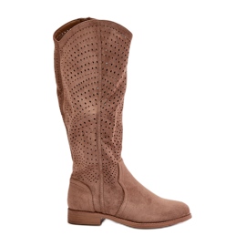 Botas femininas marrons perfuradas S.Barski HY42-132 marrom
