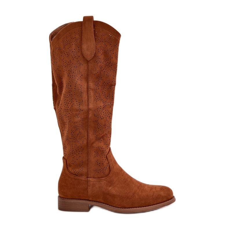 Botas femininas de camelo perfuradas S.Barski HY42-132 castanho