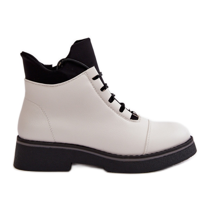 Botas femininas isoladas de cano baixo, couro ecológico, brancas branco