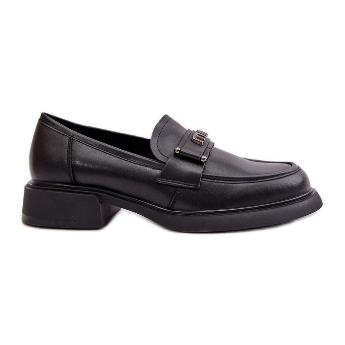 Mocassins femininos elegantes em couro natural, preto Vinceza 91114