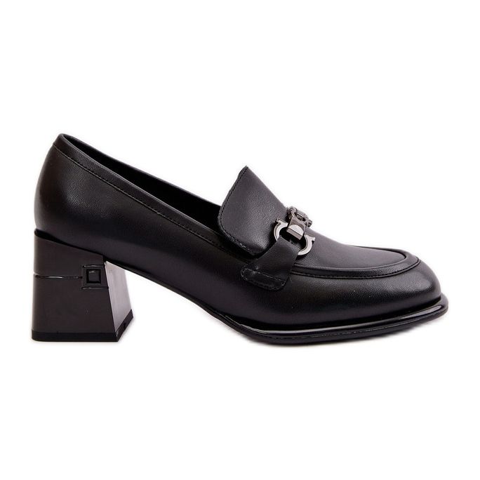 Sapatos femininos elegantes de couro com salto alto, preto Vinceza 91116