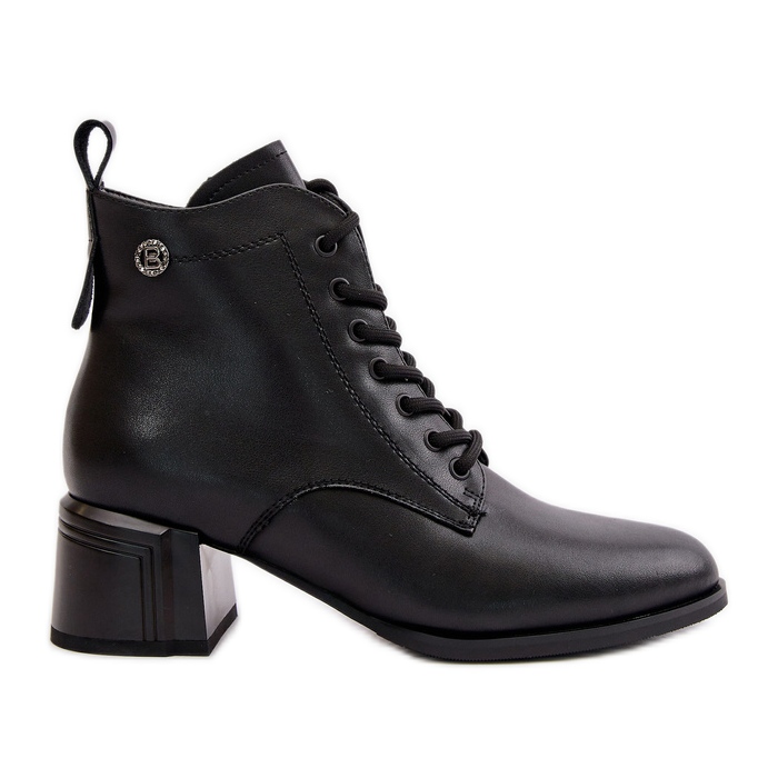 Botas femininas com cadarço e salto alto, couro natural quente, preto Vinceza 91110