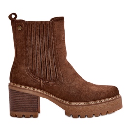 Botas femininas de salto alto em camurça ecológica, marrom escuro quente Nevitas