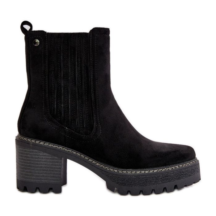 Botas femininas de salto alto em camurça ecológica, pretas quentes Nevitas preto