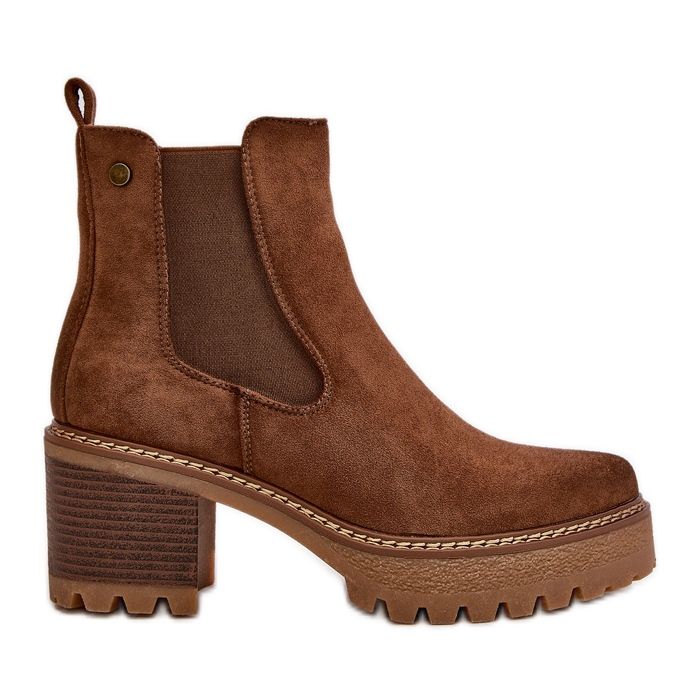 Botas femininas isoladas com salto alto Eco Camurça Marrom Irissinae castanho