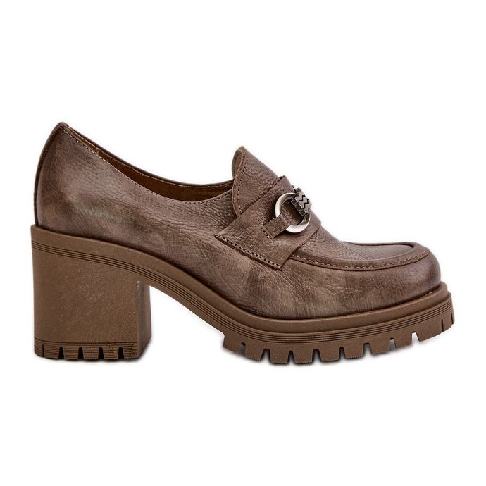 Zazoo 20175 sapatos femininos de salto alto, couro natural, bege escuro