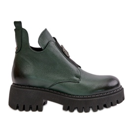 Zazoo 60451 Botins femininos de couro com decoração, verde escuro Zazoo 60451 Botins femininos de couro com decoração, verde escuro