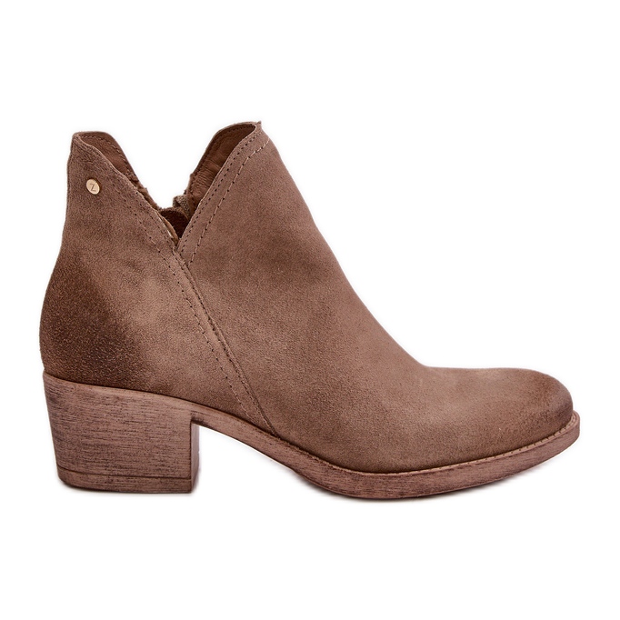 Zazoo 60475 Botas femininas de camurça de salto baixo, aquecidas, bege escuro