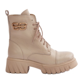 Zazoo 60486 Botins de trabalho isolados em couro com detalhe dourado bege claro