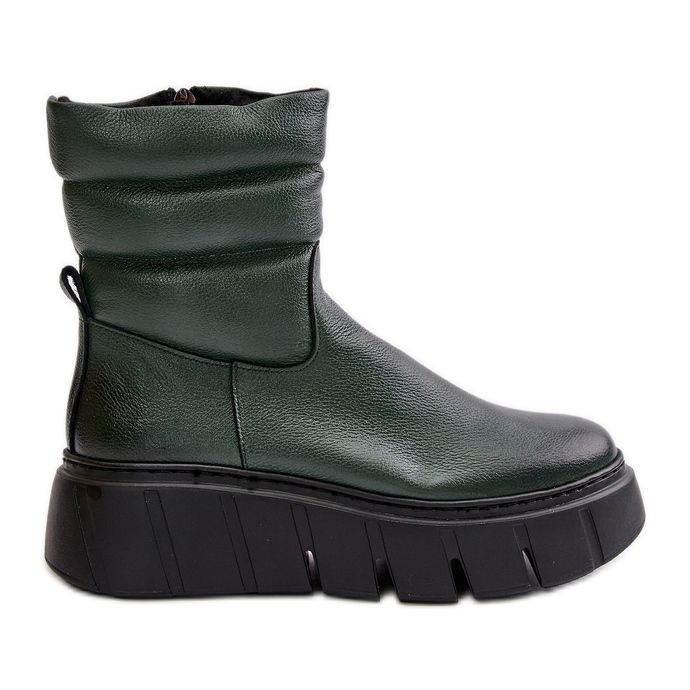 Zazoo 60512 Botas femininas de couro com zíper, quentes com feltro, verde escuro