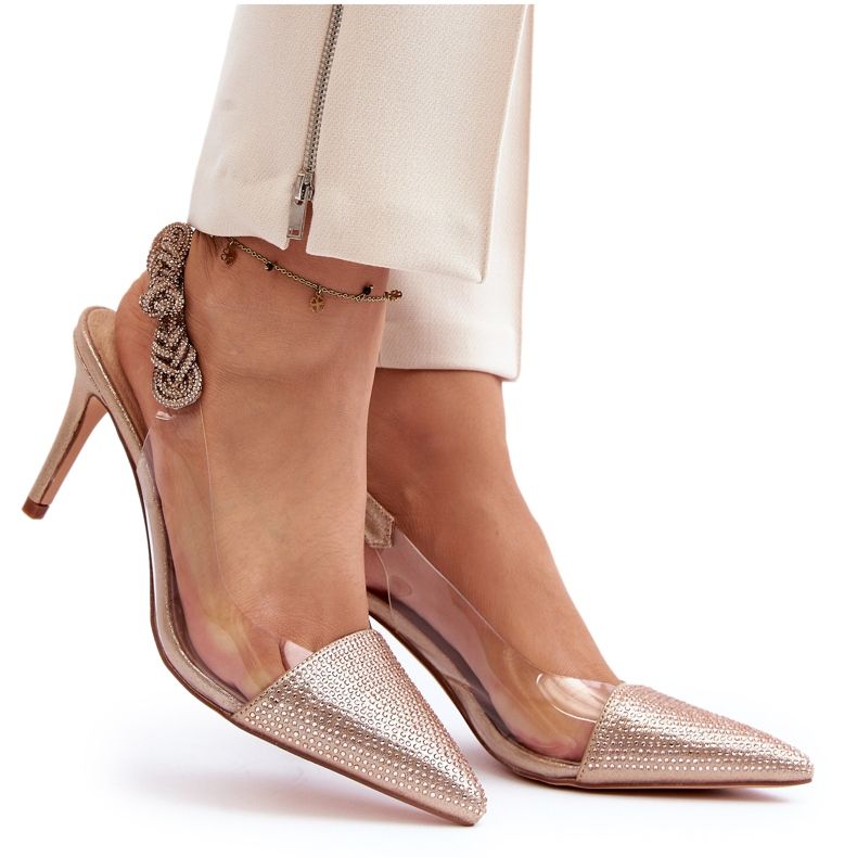 S. BARSKI Salto alto com decoração MR1966-11 Champagne dourado