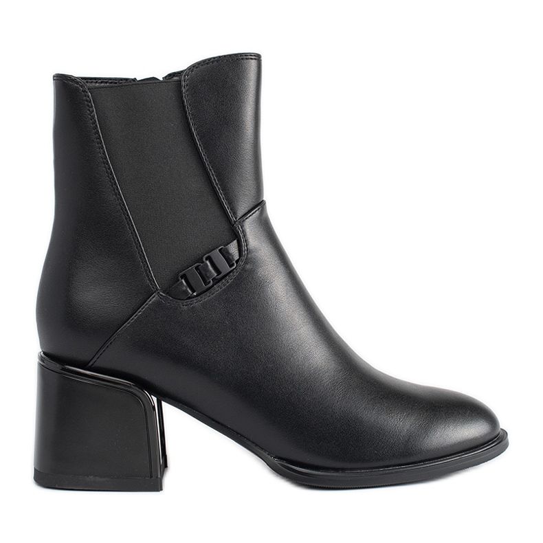 Botins pretos de salto alto com elástico
