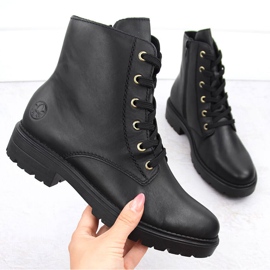 Botas pretas isoladas femininas confortáveis de couro Rieker Z2841-00 preto Botas pretas isoladas femininas confortáveis de couro Rieker Z2841-00 preto