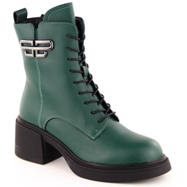 Botas femininas de couro com salto alto e plataforma, isoladas verdes Vinceza 66682
