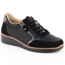 Sapatos femininos de couro com cunha, pretos, Vinceza 88001