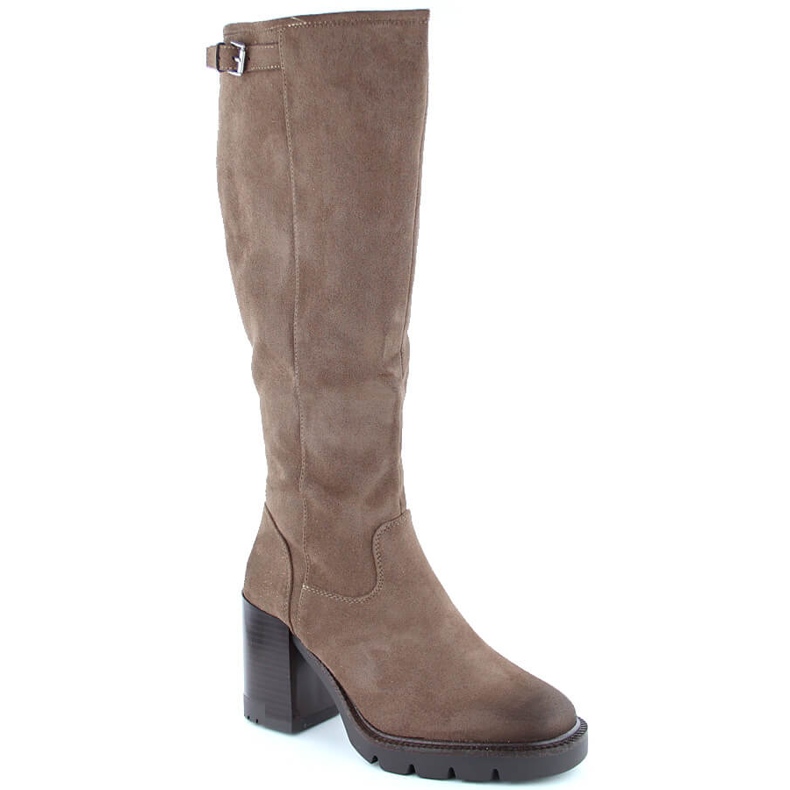 Botas femininas de camurça bege com salto alto e plataforma Vinceza 58106 Botas femininas de camurça bege com salto alto e plataforma Vinceza 58106