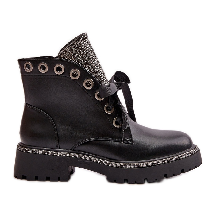 Botins femininos decorados em couro ecológico preto Rilatha