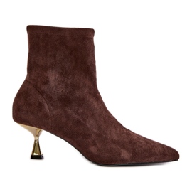 Botas femininas de salto alto em camurça ecológica com bico fino marrom Irithare marrom