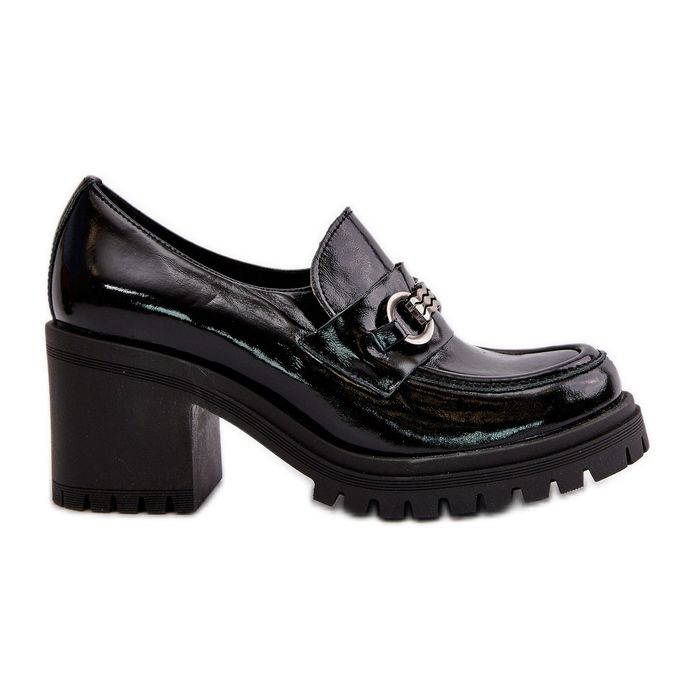 Zazoo 20175 sapatos femininos de couro envernizado com salto alto, couro natural, preto