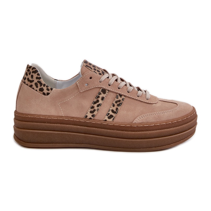 Zazoo N1068S4 Tênis feminino de camurça na plataforma leopardo rosa