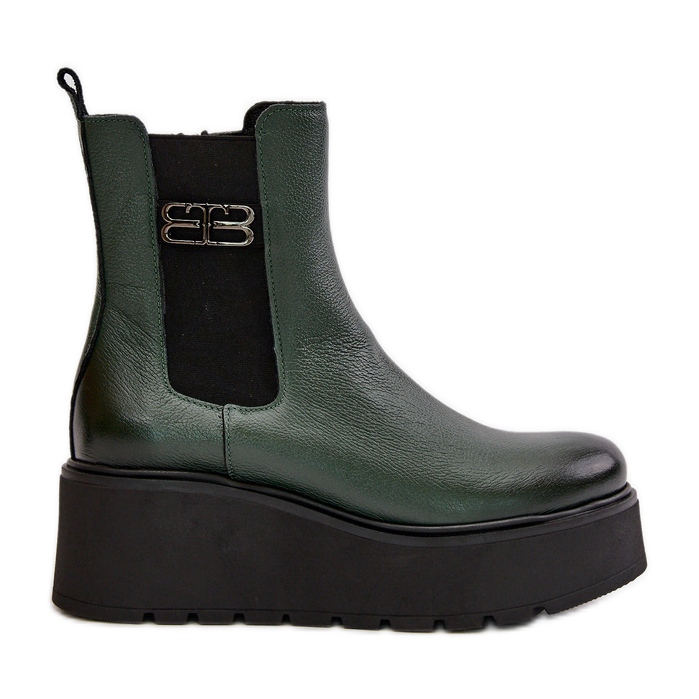 Zazoo 60498 Botas femininas Chelsea em plataforma e cunha, verde escuro