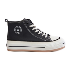 Tênis feminino isolado com plataforma de couro ecológico Big Star OO274062 preto Tênis feminino isolado com plataforma de couro ecológico Big Star OO274062 preto