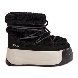 Botas femininas de couro para neve com sola grossa e pele Big Star OO274A206 pretas preto