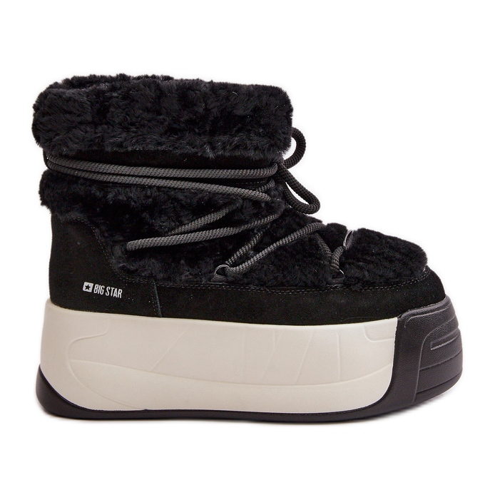 Botas femininas de couro para neve com sola grossa e pele Big Star OO274A206 pretas preto