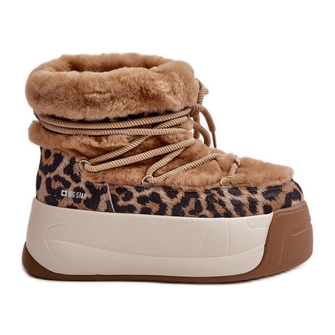 Botas femininas de couro para neve com sola grossa e pele de leopardo Big Star OO274A208 marrom bege