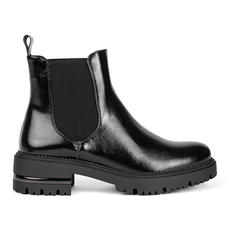Botins femininos envernizados na plataforma Sergio Leone preto