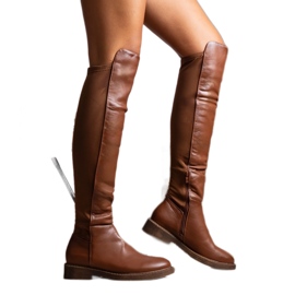 Botas compridas marrons em couro ecológico Polmapina castanho marrom