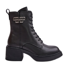 Botas femininas com salto grosso, isoladas, confeccionadas em couro natural, pretas Vinceza 66682 preto