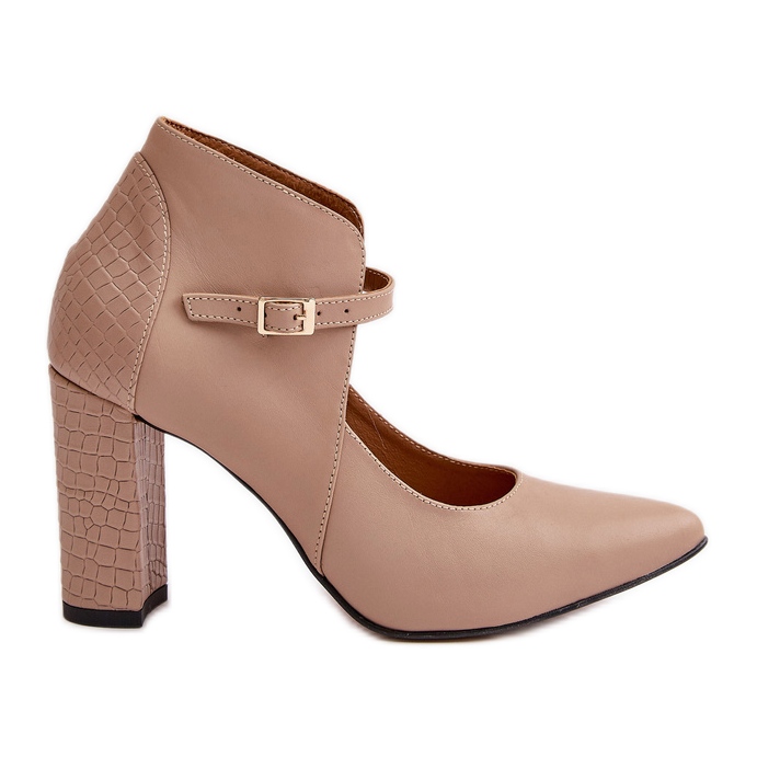 Sapatos de couro com bico fino e salto alto bege Laura Messi 2832